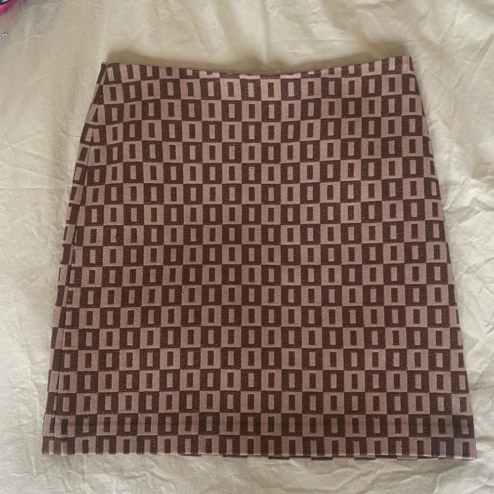 Wool geometric print lined skirt retro metallic